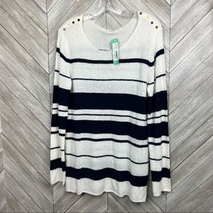 NWT August Mist Stitchfix Nautical Stripe Sweater, shoulder metal detail medium